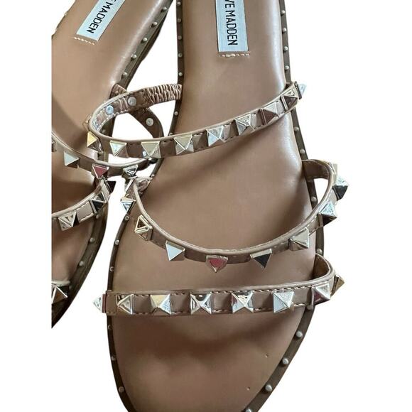 Steve Madden Lodell Studded Slip On Flat Sandals Tan Women's Size 8 - Picture 8 of 11